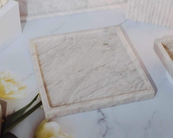 White Square Marble Serving Tray, 30cm Vanity Tray, Makeup and Jewelry Organizer, Bathroom Tray, Gift for Her, Desk Organizer