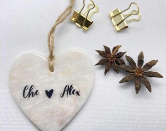 Set of 6/12 Personalized Marble Heart Hanging Ornament, Couple Keychain, Decorative Items, Marble Keepsafe, Wedding Souvenirs