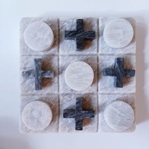Handmade Marble Tic Tac Toe Board and Elements, Classic Board Game, Xs and Os Handmade Board Game, Housewarming Gift, Family Game