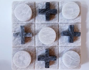 Handmade Marble Tic Tac Toe Board and Elements, Classic Board Game, Xs and Os Handmade Board Game, Housewarming Gift, Family Game
