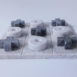Handmade Marble Tic Tac Toe Board and Elements, Classic Board Game, Xs and Os Handmade Board Game, Housewarming Gift, Family Game