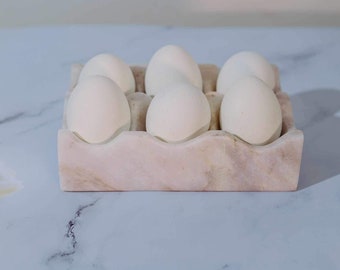 White Marble Egg Tray, Kitchen Storage for Eggs, 6 Countertop Egg Holder, Kitchen Essentials, Egg Container, Serving Platter, Kitchen