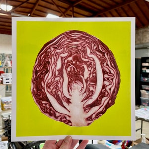 Red Cabbage four-color riso print 11x11 risograph vegetable home decor image 3