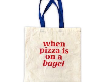 Pizza Bagel Tote Bag, 90s Throwback Cotton Handbag