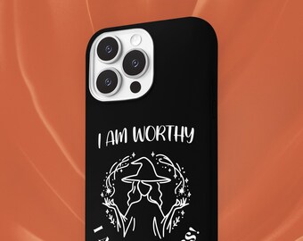 I Am Worthy - Tough Cases - Black - For Samsung, Pixel, iPhone - Multiple Sizes Available - Gothic Phone Case, Witchy Vibes Cell Phone Cover