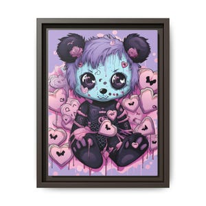 Heartstrings Teddy - Framed Matte Canvas Print, Witchy Décor, Gothic Home Décor, Spooky Print, Dark Fantasy Art, Cute Halloween Wall Art
