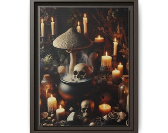 Witches Cauldron - Framed Matte Canvas Wall Art, Witchy Home Décor, Gothic Halloween Décor, Occult Art Print, Ready to Hang