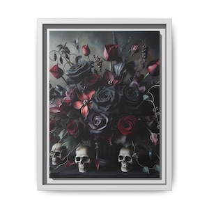 Macabre Elegance - Framed Matte Canvas Print, Floral Wall Art, Home Décor, Gothic Wall Décor, Ready to Hang, Gothic Cottagecore Artwork