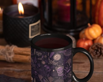 Wiccan Nights - 11oz Black Mug - Purple on a black background, Gothic Ceramic Mug, Witchy Mug, Dark Aesthetic Mug, Gothic Tea Cup