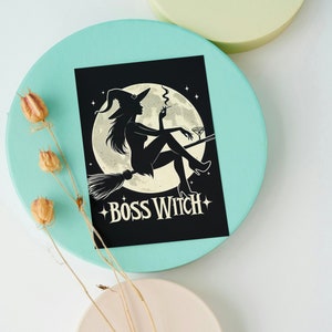 Goth Greeting Card featuring Witch in Moonlight - Boss Witch - Digital Art Print - Gothic Printable Art - Witchy Greeting Card - Empowerment
