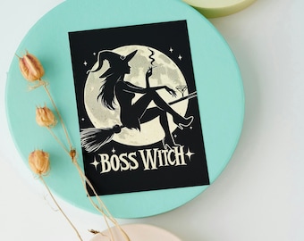 Goth Greeting Card featuring Witch in Moonlight - Boss Witch - Digital Art Print - Gothic Printable Art - Witchy Greeting Card - Empowerment