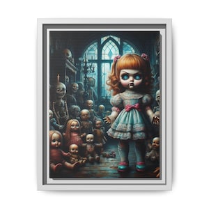 The Dolls Dominion - Framed Matte Canvas Print, Witchy Décor, Gothic Home Décor, Spooky Print, Dark Fantasy Art, Halloween Wall Art