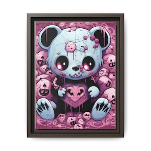 Shattered Love Teddy - Framed Matte Canvas Print, Witchy Décor, Gothic Home Décor, Spooky Art Print, Dark Fantasy Art, Halloween Wall Art