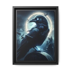 Halo of the Crow - Framed Matte Canvas Print, Witchy Décor, Gothic Home Décor, Spooky Wall Print, Gothic Cottagecore Halloween Animals