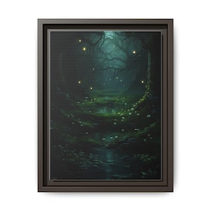 Fireflies & Flowers - Framed Matte Canvas Print, Gothic Wall Decoration, Gothic Art Print Canvas, Gothic Nature Wall Decor, Dark Gothic Art