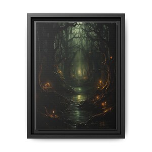 Golden River - Framed Matte Canvas Wall Art, Spooky Forest, Gothic Witchy Vibes, Halloween Inspired Décor, Gothic Home Décor, Ready to Hang