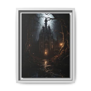 Woodland Castle - Framed Matte Canvas Print, Halloween Home Décor, Gothic Wall Art, Dark Fantasy, Gothic Home Décor, Ready to Hang