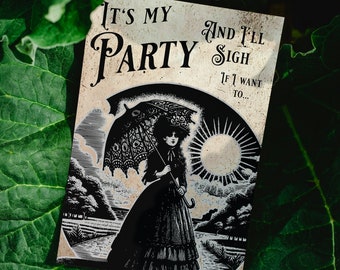Gothic Greeting Card - Whimsigoth Printable Downloadable Birthday Card - Featuring a Victorian Lady with a Parasol - Gothic Birthday Card