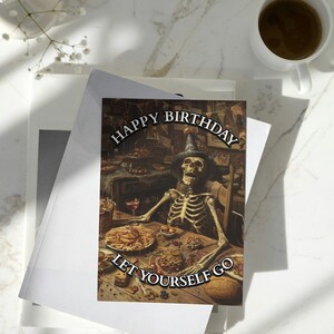 Whimsigoth Gothic Birthday Card - Skeleton with Witches Party Hat - Digital Print - Instant Download - Skeleton Party - Party Animal