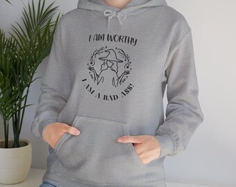 I Am Worthy - Unisex Heavy Blend™ Hooded Sweatshirt, Gothic Positive Affirmation, Witchy Vibes, Gothic Apparel, Alternative Hoodie