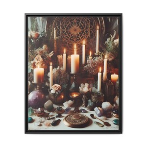 Wiccan Altar - Framed Matte Canvas Print, Halloween Home Décor, Gothic Wall Art, Dark Fantasy, Gothic Home Décor, Ready to Hang