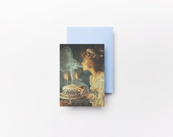 Vintage Victorian Gothic Greeting Card - Ghostly Presence - Whimsigoth Inspired Digital Art - Instant Download - Elegant Soul Birthday Card