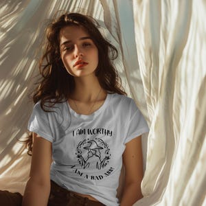 I Am Worthy - Unisex Jersey Short Sleeve V-Neck Tee, Gothic Positive Affirmations, Gothic Sports Wear, Inspirational Quote, Gothic Clothing