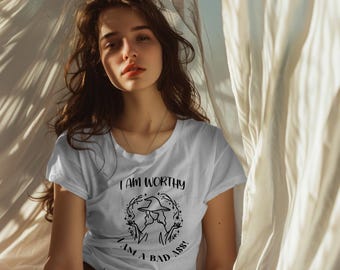 I Am Worthy - Unisex Jersey Short Sleeve V-Neck Tee, Gothic Positive Affirmations, Gothic Sports Wear, Inspirational Quote, Gothic Clothing