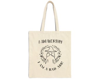Soy Valiosa - Bolsa de lona de algodón, Bolsa gótica, Bolsa de estética oscura, Bolsa de compras gótica de lona, Afirmaciones positivas góticas de bruja