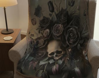 Gothic Bloom - Woven Throw Blanket - Alternative Style Blanket, Gothic Home Décor, Gothic Comforter, Gothic Throw Blanket, Witchy Throw