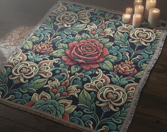 Nocturne Veil - Woven Throw Blanket - Alternative Style Blanket, Gothic Home Décor, Gothic Comforter, Gothic Throw Blanket, Witchy Throw