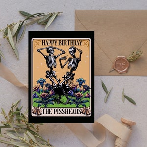 Whimsigoth Skeleton Tarot Dance Greeting Card - Gothic Printable Download - Digital Art - Tarot style Art - Funny Birthday for Best Friends