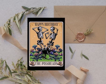 Whimsigoth Skeleton Tarot Dance Greeting Card - Gothic Printable Download - Digital Art - Tarot style Art - Funny Birthday for Best Friends