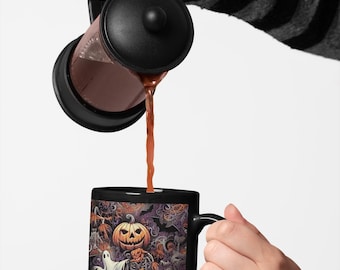 Haunted Harvest - 11oz Black Mug - Gothic Ceramic Mug, Witchy Mug, Dark Aesthetic Mug, Gothic Tea Cup, Gothic Home Décor, Halloween cup