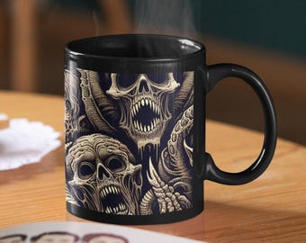 Infernal Souls - 11oz Black Mug - Gothic Ceramic Mug, Witchy Mug, Dark Aesthetic Mug, Gothic Tea Cup, Gothic Home Décor, Halloween Cup