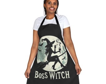 Boss Witch Apron - Black - Gothic Kitchen Apron, Alternative Apron, Unique Apron, Gothic Style Coverall, Chefs Apron, Gothic Style Pinafore