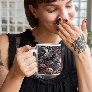 Haunted Harvest - 11oz White Mug - Gothic Ceramic Mug, Witchy Mug, Dark Aesthetic Mug, Gothic Tea Cup, Gothic Home Décor, Halloween cup