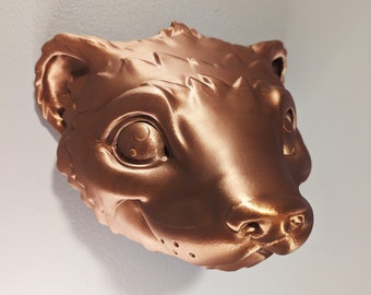 Cabeza de hurón grande, única, para colgar en la pared, impresa en 3D - Exhibición decorativa facial de plástico PLA con seda de cobre