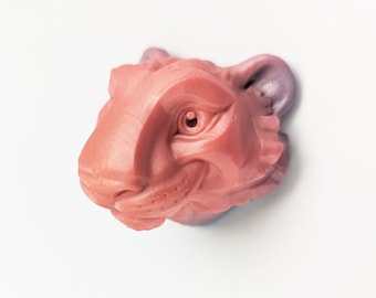 Gentle Tiger Head Magnet - High Resolution 3D Printed Design - MatMire Makes Design - Pink & Purple Color Transition