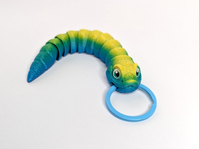 Hognose Snake Keychain High Resolution 3D Printed Design Multi Color Cute Gift MatMire Makes Design Blue Yellow