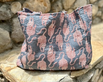 Tote Bag Quilted Organic Cotton Beach Bag - Tibetan Tiger