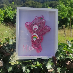 Cornice personalizzata Orsetto Mimosa rosa con fiori di carta | Nascita, compleanno | Decorazione personalizzata della cameretta del bambino