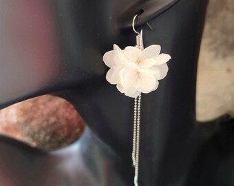 White preserved flower wedding earrings