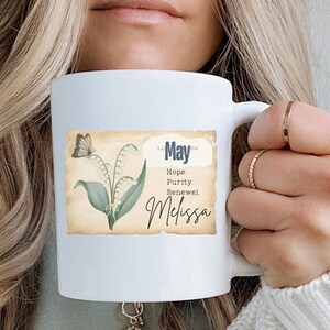 Birth Flower Mug Birth Month Flower Gift Personalized Bridesmaid Gift WildflowerMug Gift For Mom And Best Friend May Birthday