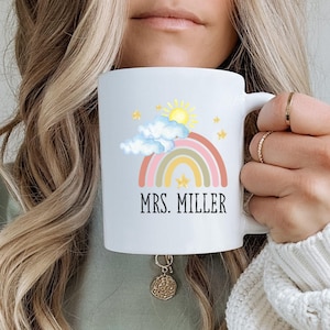 Personalisierte Regenbogen Keramiktasse, individueller Name, Lehrer Geschenk