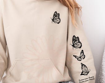 Felpa con cappuccio a farfalla, design manica personalizzato, abbigliamento per amanti della natura