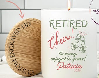 Personalized Retirement Candle Gift, Engraved Bamboo Lid, Soy Wax