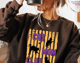 Cat Mom Halloween, Cat Mom Sweatshirt, Spooky Cat Club Design Pullover, Pet Mom Halloween Crewneck