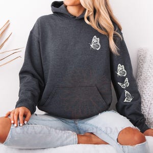 Butterfly Framed Hoodie Sweatshirt,Butterfly Sleeve Hooded Sweatshirt,Insect Lover Gift,Nature Clothing,Cute Hoodie,Unique Print Sweatshirt