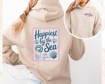 Sudadera con capucha "Retirado 2026 Vacaciones en la playa", Sudadera "Más feliz junto al mar"